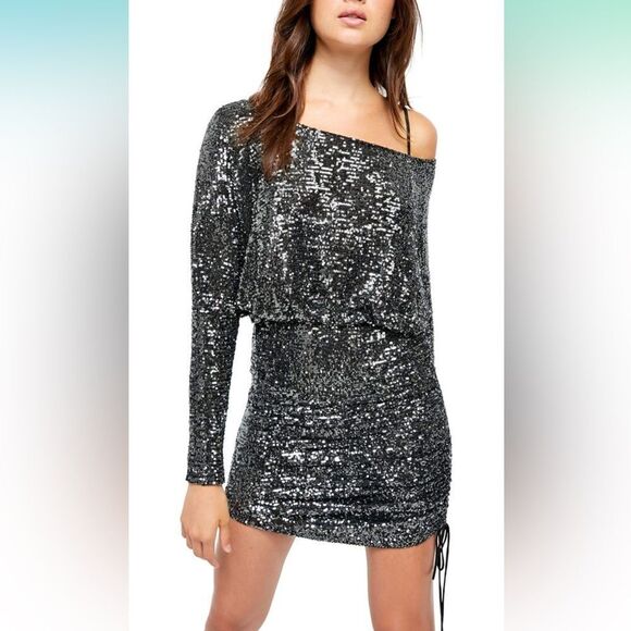 Free People Womens Giselle Sequined One Shoulder Mini Dress - Picture 3 of 11